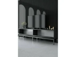 Porta móvel TV Dpetrell, Aparador de sala, Armário de TV baixo, Base de parede equipada, 180x30h47 cm, Antracite e Prata