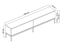 Porta móvel TV Dpetrell, Aparador de sala, Armário de TV baixo, Base de parede equipada, 180x30h47 cm, Antracite e Prata