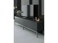 Porta móvel TV Dpetrell, Aparador de sala, Armário de TV baixo, Base de parede equipada, 180x30h47 cm, Antracite e Prata