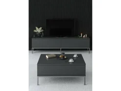 Porta móvel TV Dpetrell, Aparador de sala, Armário de TV baixo, Base de parede equipada, 180x30h47 cm, Antracite e Prata