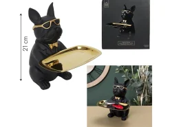 Porta-objetos decorativo Bulldog em resina preta de 21cm de altura
