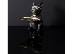 Porta-objetos decorativo Bulldog em resina preta de 21cm de altura