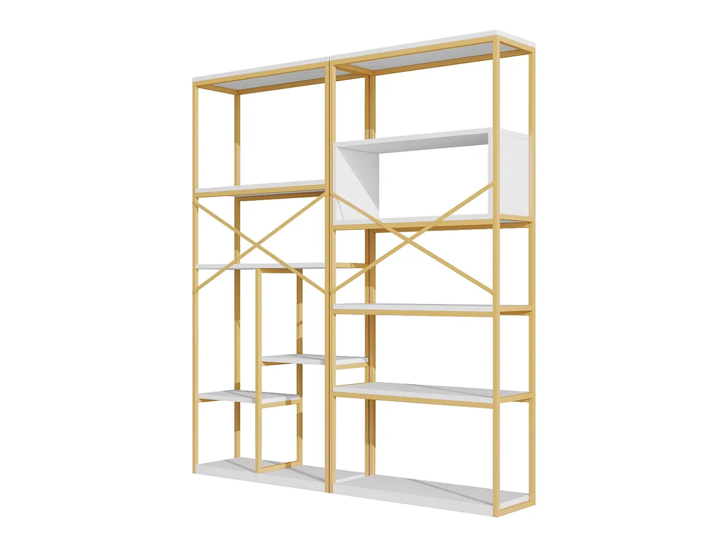 Prateleira com as dimensões de 160 x 29,5 x 180 cm - Metal e MDF - Dourada e branca