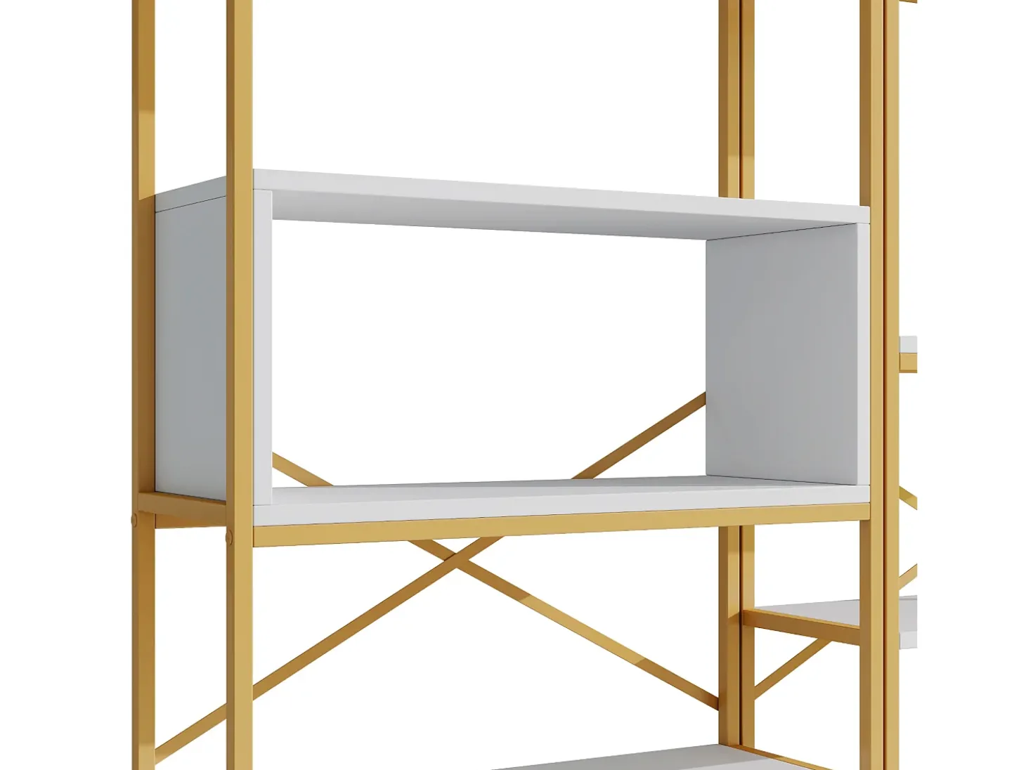 Prateleira com as dimensões de 160 x 29,5 x 180 cm - Metal e MDF - Dourada e branca