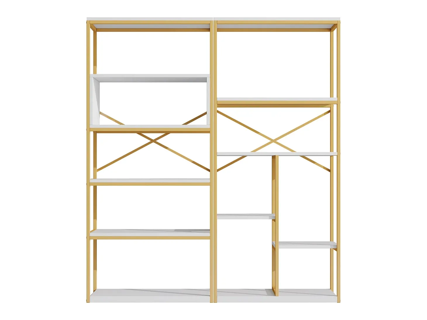 Prateleira com as dimensões de 160 x 29,5 x 180 cm - Metal e MDF - Dourada e branca