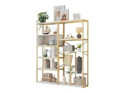 Prateleira de armazenamento moderna em estilo minimalista - 160 x 29,5 x 180 cm - MDF + metal - branco + dourado