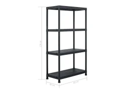 Prateleira de armazenamento 100 kg 60 x 30 x 138 cm plástico preto 02_0000634