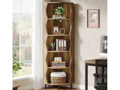 Prateleira de Cantoneira 5 Andares, Estante de Livros de Cantoneira com 182cm de Altura, Estante de Livros de Madeira Estilosa