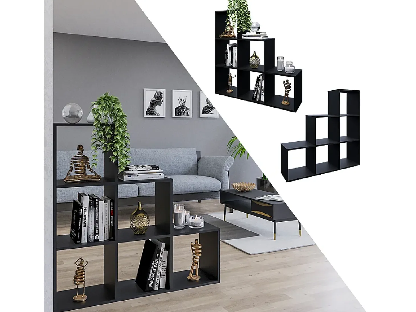 Prateleira de escada preto 107.2x29x107.8