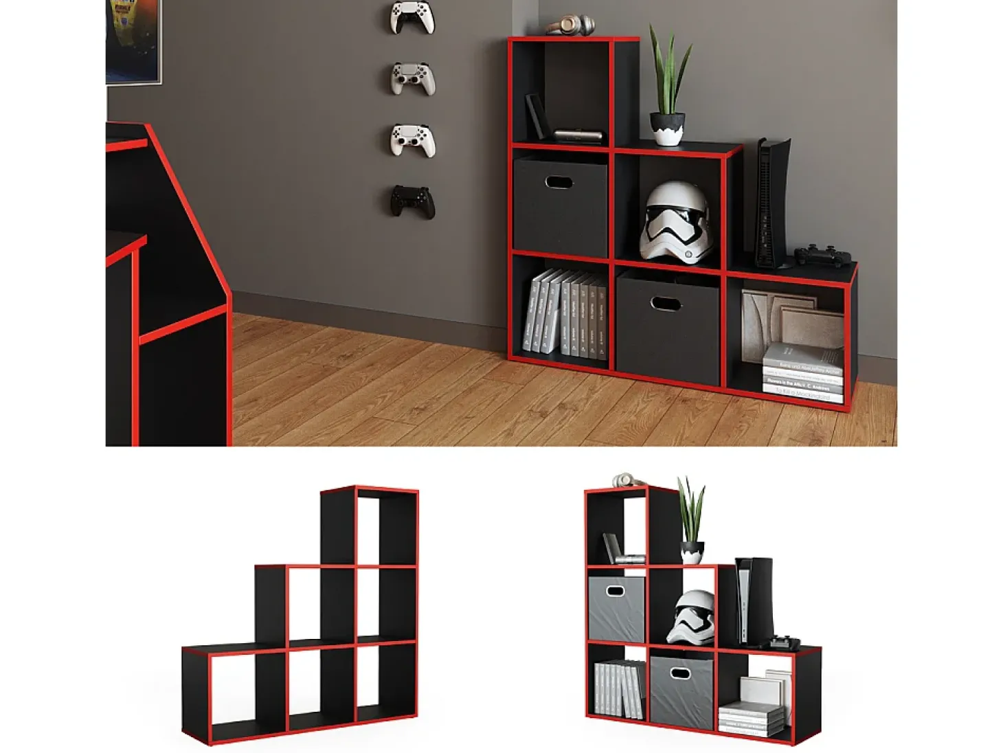Prateleira de escada preto/vermelho 107.2x29x107.8