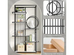Prateleira de metal - 100 x 30 x 180 cm - tubo de aço maciço - estrutura geométrica - MDF + Metal - branco + preto