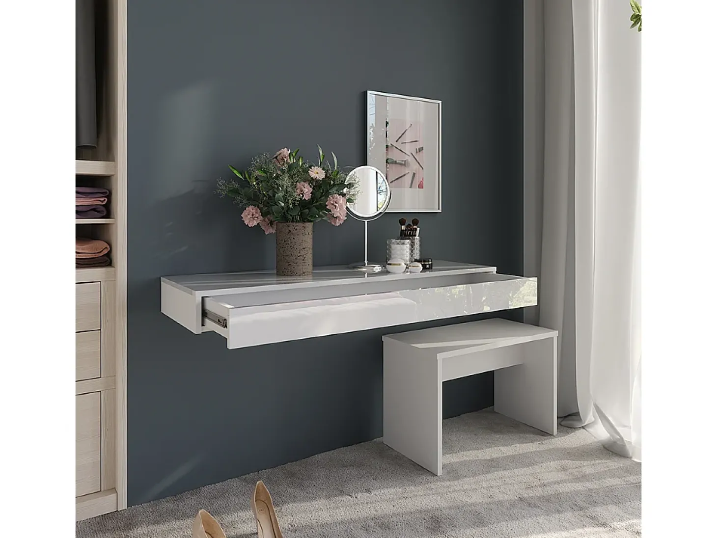 Prateleira de parede branco alto brilho 120x40.1x12 sherry