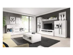 Prateleira de parede design 180cm cores branco fosco e branco brilhante. Coleção BREDA.
