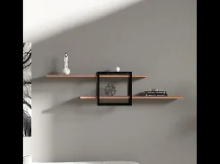 Prateleira de Parede Design Pinho Preto - 2 Armazenamentos - Moderna e Prática