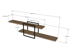 Prateleira de Parede Design Pinho Preto - 2 Armazenamentos - Moderna e Prática