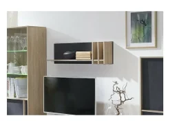 Prateleira de parede escandinava 100 cm MALMO. Ideal para expor seus objetos de decoração. Cores em carvalho claro/cinza concreto. Estilo escandinavo.
