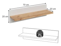 Prateleira de parede para quarto infantil branco/artesanal 70x20x20 malia