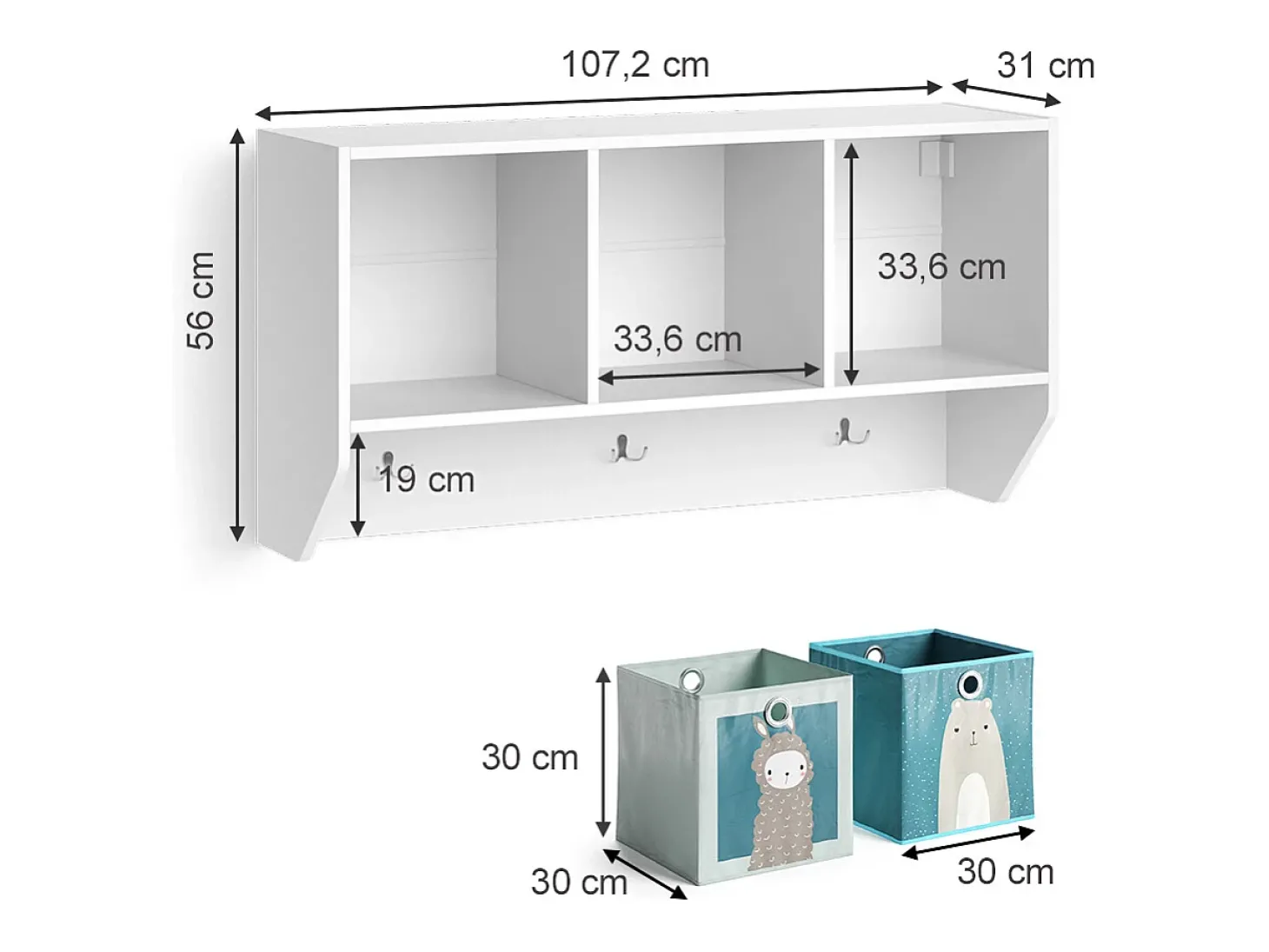 Prateleira de parede para o quarto das crianças branco 31x107.2x56 luigi