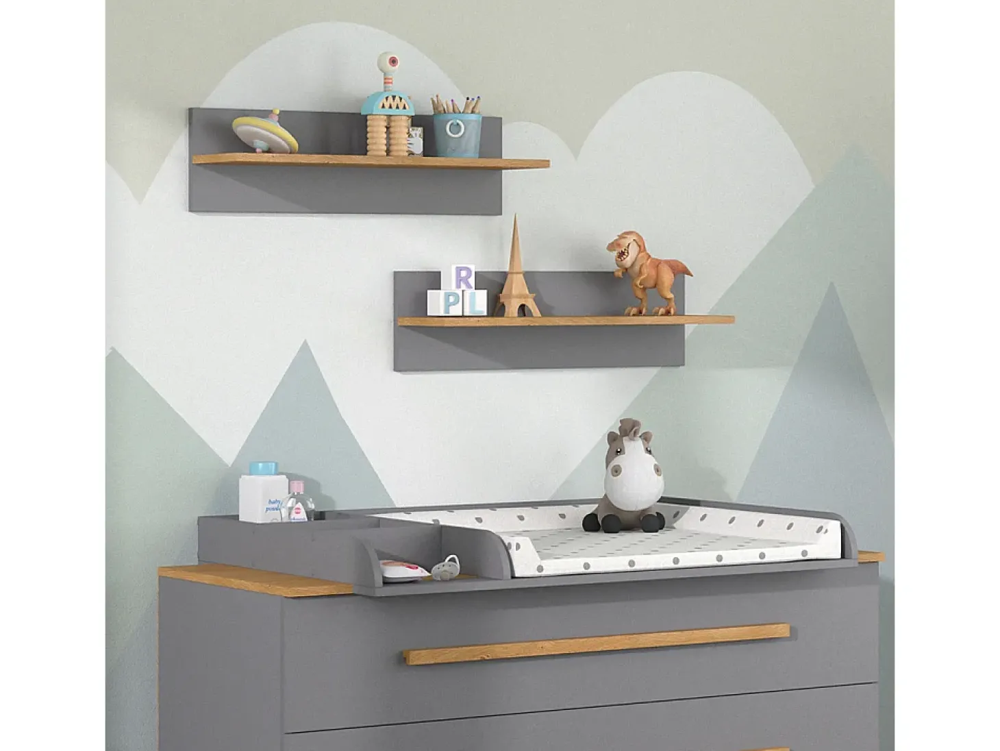 Prateleira de parede para o quarto das crianças cinza 70x18.4x20 malia