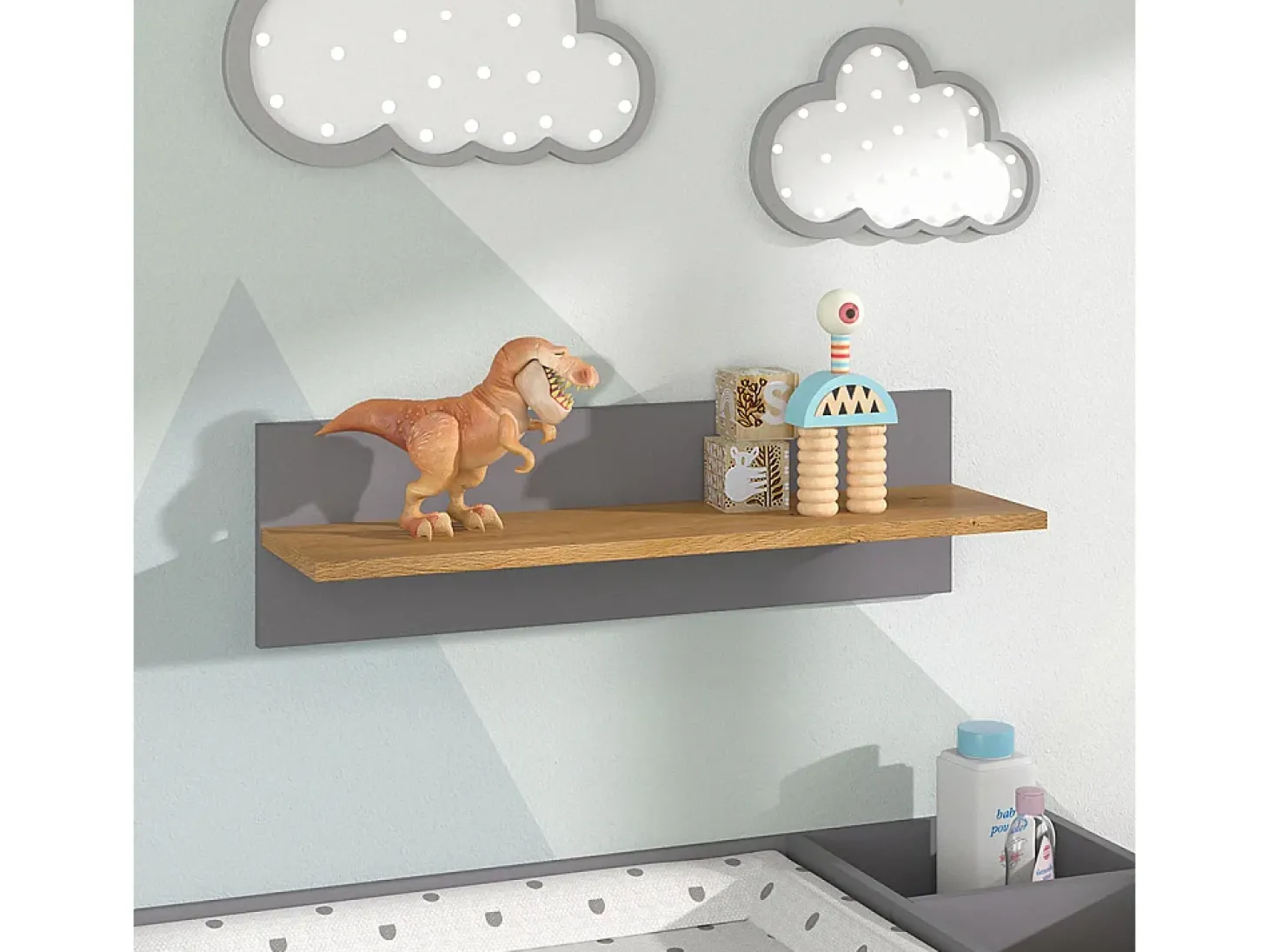 Prateleira de parede para o quarto das crianças cinza 70x18.4x20 malia