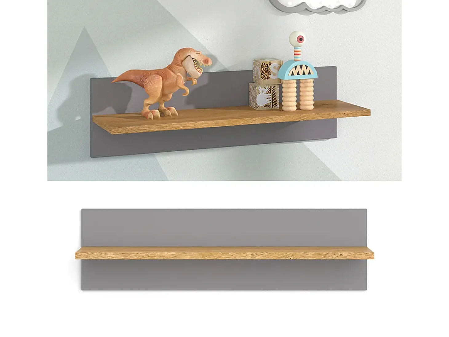 Prateleira de parede para o quarto das crianças cinza 70x18.4x20 malia