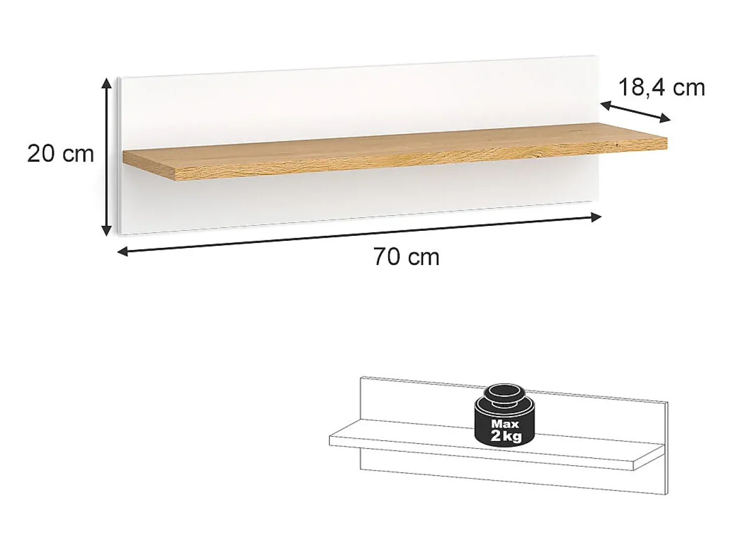 Prateleira de parede para o quarto das crianças branco 70x18.4x20 malia