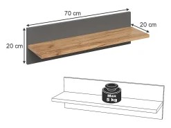 Prateleira de parede para quarto infantil cinza/artesanal 70x20x20 malia
