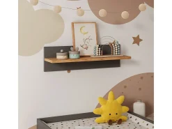Prateleira de parede para quarto infantil cinza/artesanal 70x20x20 malia