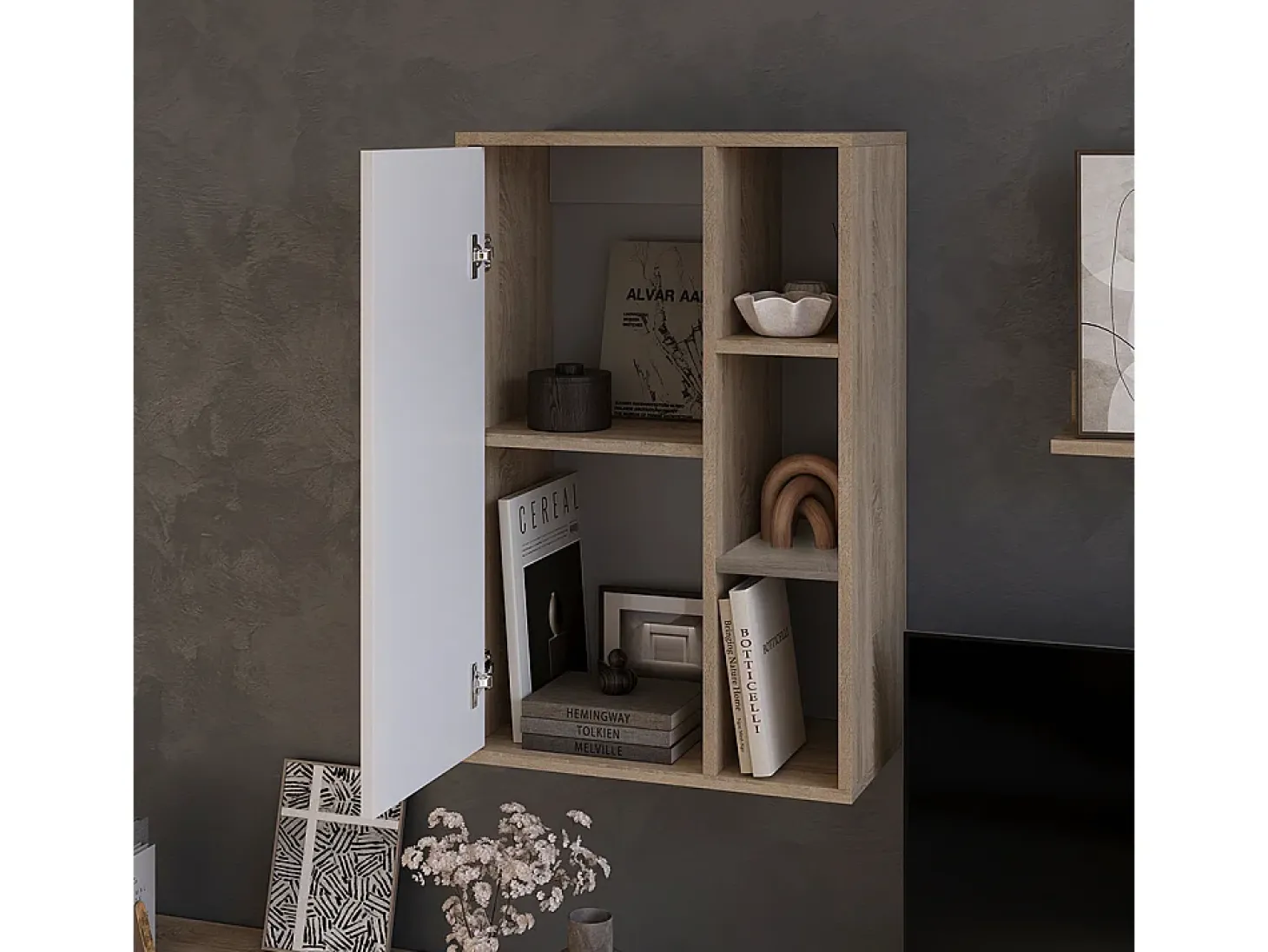 Prateleira de parede sonoma/branco 50.1x28.3x78.4 berno