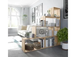 Prateleira de sala de estar Klum com 10 compartimentos em carvalho canadense, 145x145x29 cm