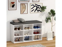 Prateleira de sapato de madeira VCM | Dimensões aprox. A. 50 x L. 80 x P. 30 cm | Sapatilhas com 9 compartimentos | Armário para sapatos - Hinsol XS (Branco)