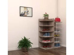 Prateleira de sapato de madeira VCM | Dimensões: L. 60 x A. 80 x P. 30 cm | 12 compartimentos - Enosa (carvalho Sonoma)
