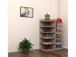 Prateleira de sapato de madeira VCM | Dimensões: L. 60 x A. 80 x P. 30 cm | 12 compartimentos - Enosa (carvalho Sonoma)
