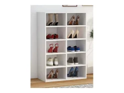 Prateleira de sapato de madeira VCM | Dimensões aprox. A. 84 x L. 55 x P. 30 cm | Sapatilhas com 10 compartimentos | Armário para sapatos - Hinsol M (Branco)