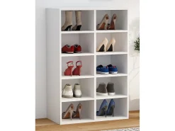 Prateleira de sapato de madeira VCM | Dimensões aprox. A. 84 x L. 55 x P. 30 cm | Sapatilhas com 10 compartimentos | Armário para sapatos - Hinsol M (Branco)