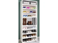 Prateleira de sapato de madeira VCM | Dimensões: A. 183 x L. 70 x P. 37 cm| Armário para uso integral | 9 compartimentos | sem portas | – Lona (Branco)
