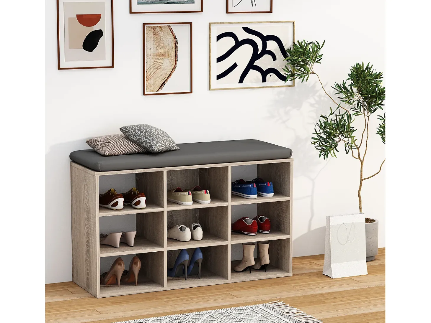 Prateleira de sapato de madeira VCM | Dimensões aprox. A. 50 x L. 80 x P. 30 cm | Sapato com 9 compartimentos | Móvel para sapato - Hinsol XS (Sonoma oak)