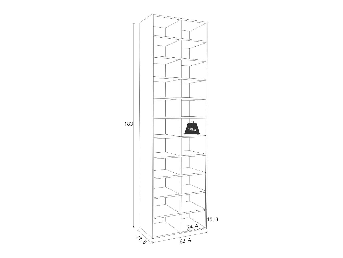 Prateleira de sapato de madeira VCM | Dimensões aprox. A. 183 x L. 52 x P. 30 cm | Sapato com 22 compartimentos | Gabinete de sapato - Hinsol XL (Sonoma oak)