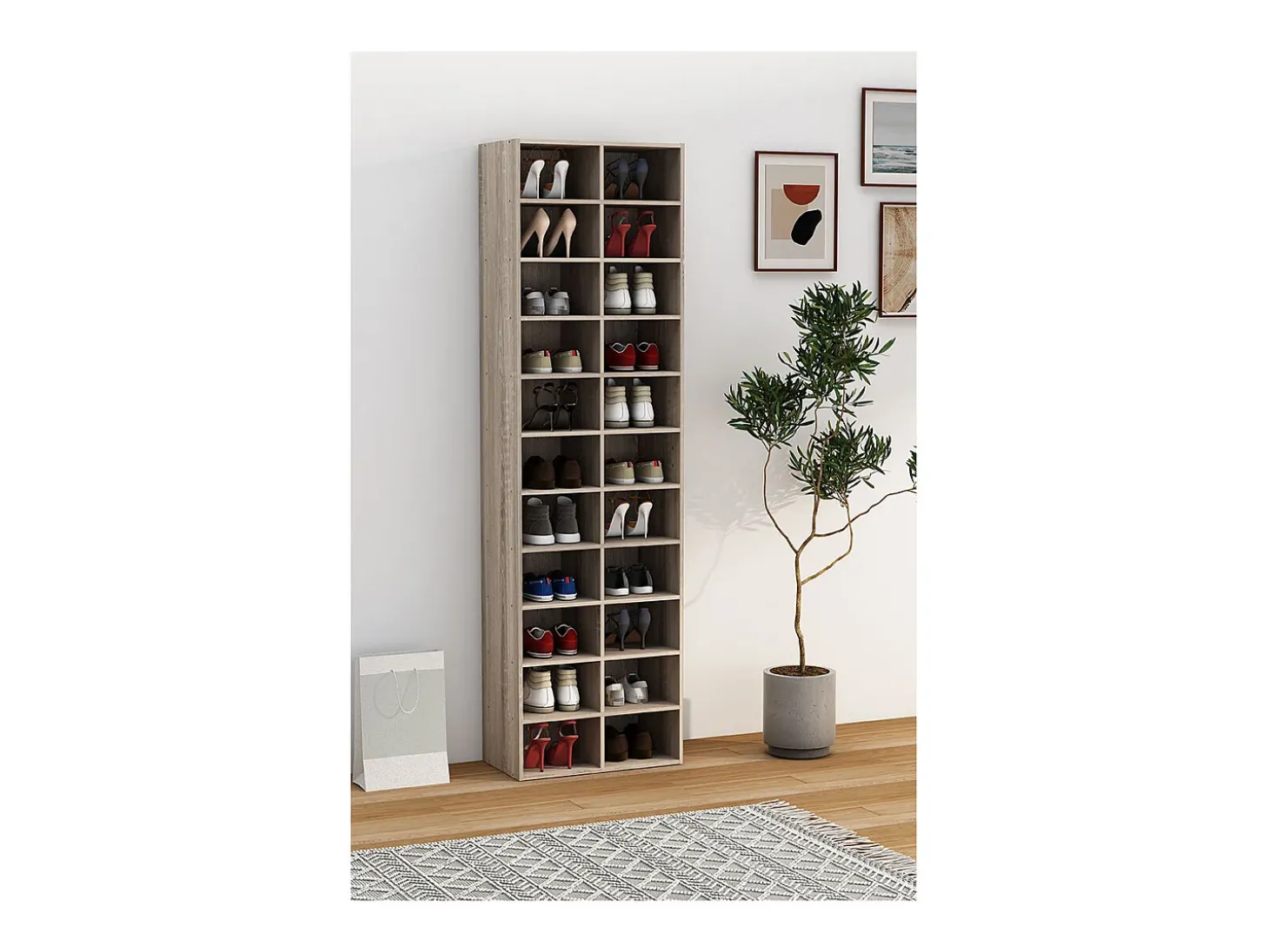 Prateleira de sapato de madeira VCM | Dimensões aprox. A. 183 x L. 52 x P. 30 cm | Sapato com 22 compartimentos | Gabinete de sapato - Hinsol XL (Sonoma oak)