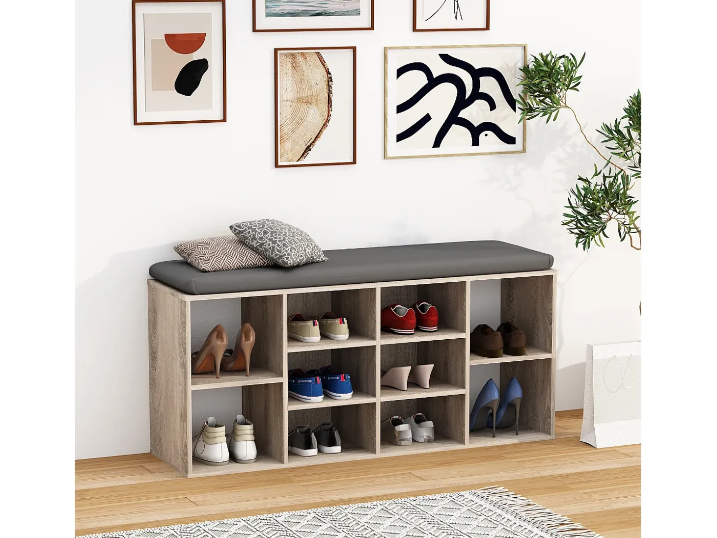 Prateleira de sapato de madeira VCM | Dimensões aprox. A. 50 x L. 104 x P. 30 cm | Sapato com 10 compartimentos | Móvel para sapato - Hinsol S (Sonoma oak)