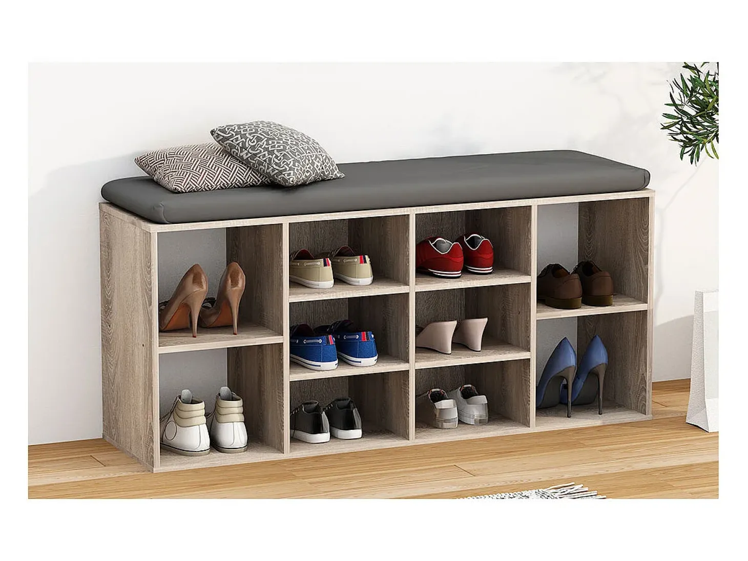Prateleira de sapato de madeira VCM | Dimensões aprox. A. 50 x L. 104 x P. 30 cm | Sapato com 10 compartimentos | Móvel para sapato - Hinsol S (Sonoma oak)