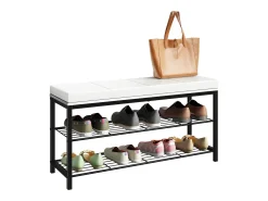 Prateleira de sapatos VCM | Dimensões aprox. A. 48 x L. 90 x P. 30 cm | Assento em design de estilo industrial | Banco de sapatos - Taliro (Branco)