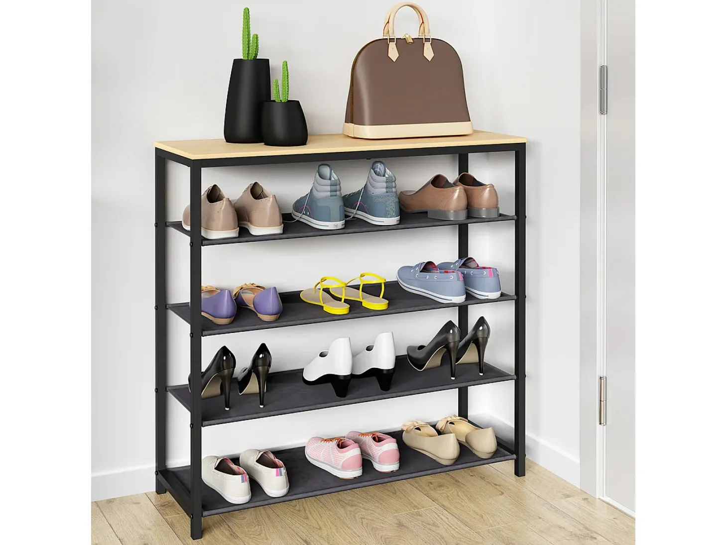 Prateleira de sapatos VCM | Dimensões aprox. A. 87 x L. 90 x P. 30 cm | Sapatos em estilo industrial | Prateleira com 4 compartimentos - Taliro (carvalho mel)