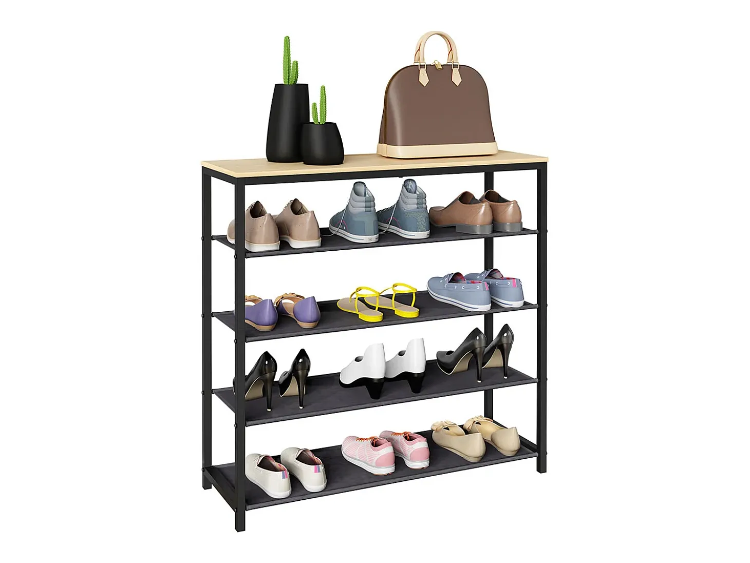 Prateleira de sapatos VCM | Dimensões aprox. A. 87 x L. 90 x P. 30 cm | Sapatos em estilo industrial | Prateleira com 4 compartimentos - Taliro (carvalho mel)