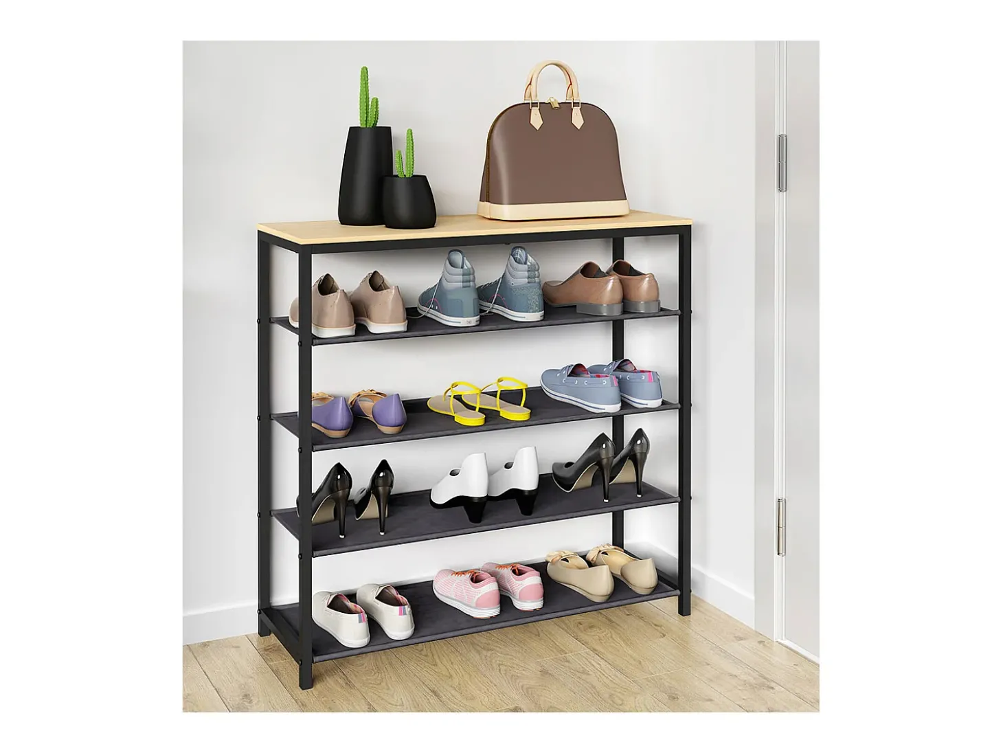 Prateleira de sapatos VCM | Dimensões aprox. A. 87 x L. 90 x P. 30 cm | Sapatos em estilo industrial | Prateleira com 4 compartimentos - Taliro (carvalho mel)