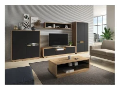 Prateleira design 150cm coleção VILLA. Cores carvalho e preto.