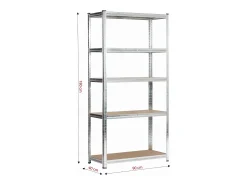 Prateleira Metálica de Armazenamento 90x40x180 cm em Prata Galvanizada - Estrutura Robusta com 5 Níveis, Montagem Fácil e Carga até 175kg