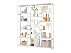 Prateleira moderna 160x30x180 cm - Prateleiras de vários níveis - Tubos de aço + MDF - Design retangular e curvo - Branco