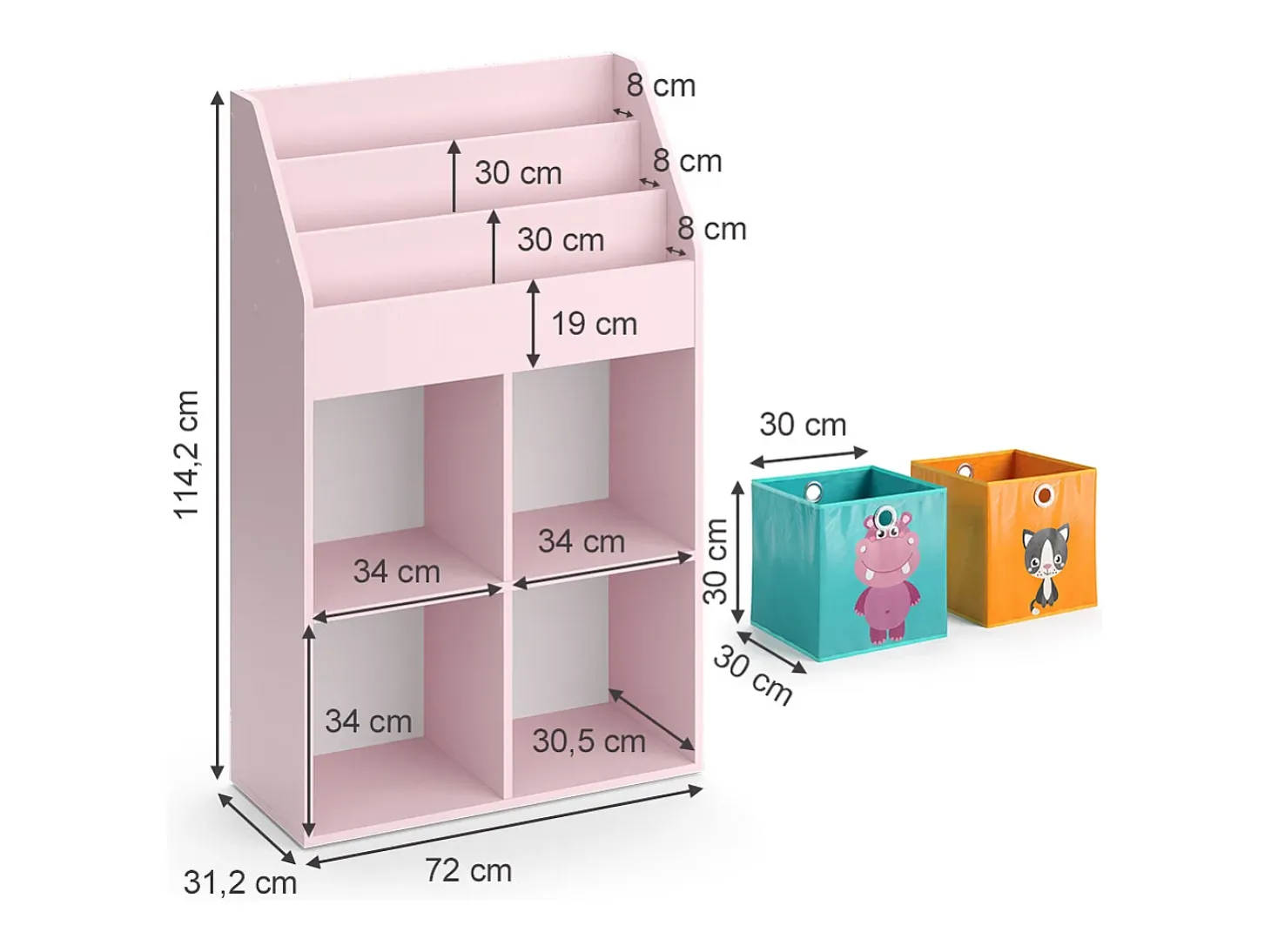 Prateleira para crianças rosa 72x31.2x114.2 luigi