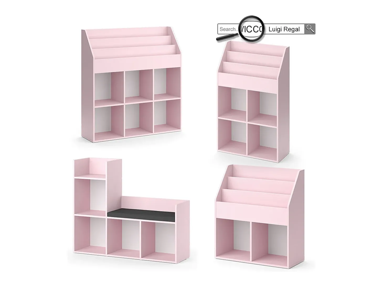 Prateleira para crianças rosa 72x30.7x79 luigi